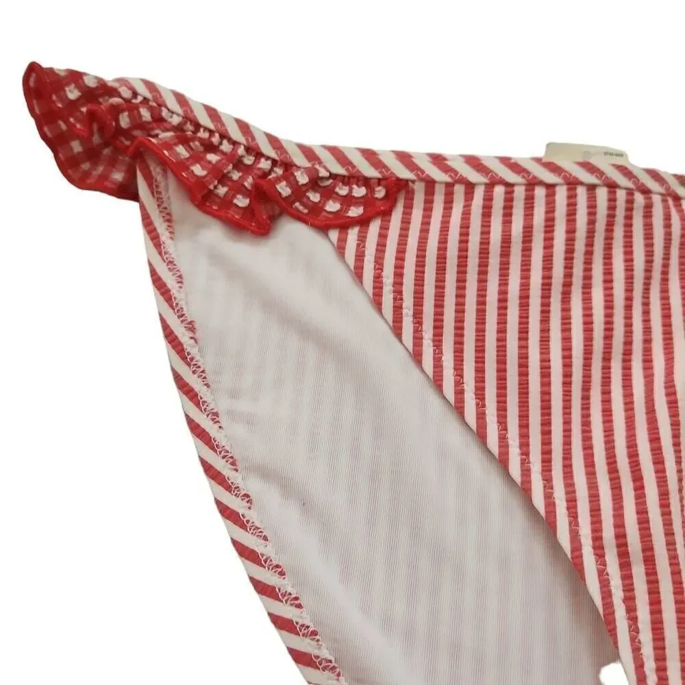 Aerie Women's Size Small Red White Stripe Ruffle Side Bikini Bottom